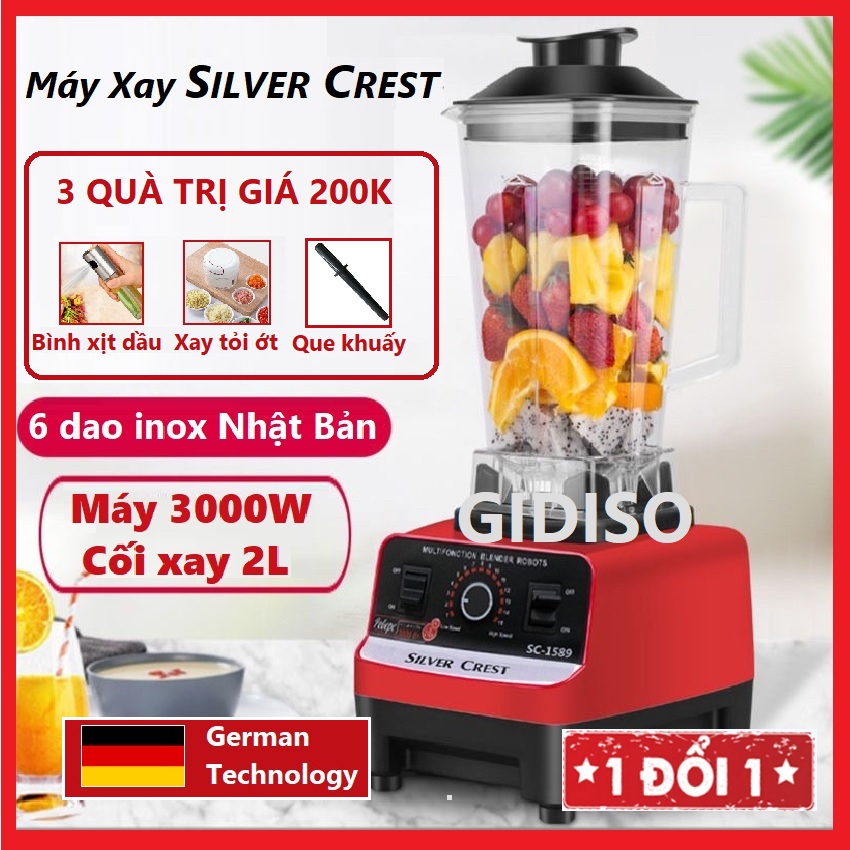 Máy xay công nghiệp SILVER CREST 3000W, Máy xay sinh tố đa năng, máy xay sinh tố công nghiệp, máy xay thịt, xay hoa quả, xay hạt làm sữa đậu, xay cả bê tông