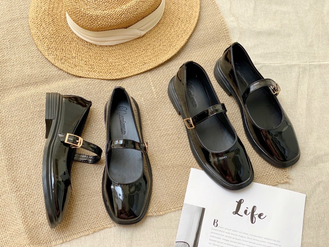 Giày búp bê nữ basic Mary Jane vintage da bóng