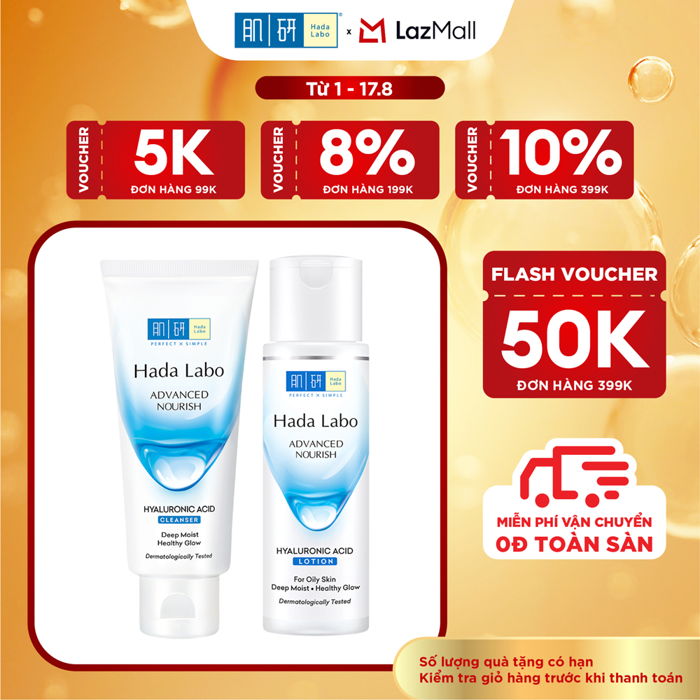 [VB] Bộ đôi sữa rửa mặt - lotion dưỡng ẩm tối ưu Hada Labo Advanced Nourish Hyaluronic Acid (Sữa rửa mặt 80g + Dung dịch dưỡng ẩm cho da dầu 170mL)