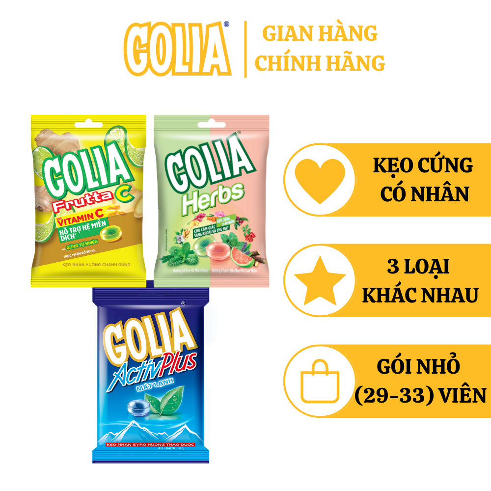 Kẹo cứng có nhân Golia hương Thảo dược, hương Gừng tự nhiên Vitamin C, hương Thảo mộc (Sả bạc hà và Chanh đào bạc hà)