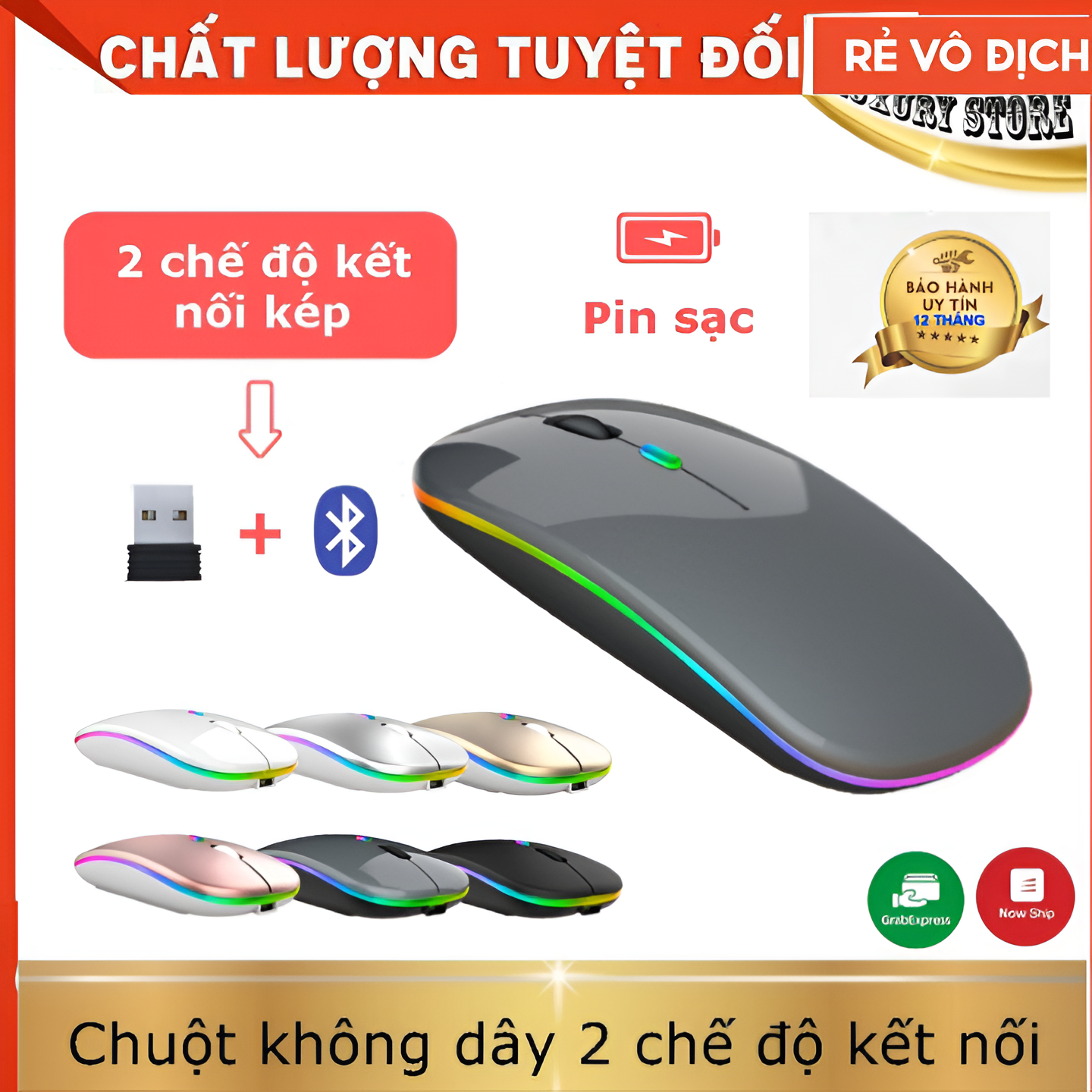 Chuột Không Dây Bluetooth C18.Chuột Máy Tính Bluetooth Không Tiếng Ồn. Sạc bằng Cáp USB và Pin Có Đèn Led  Rất Nhạy