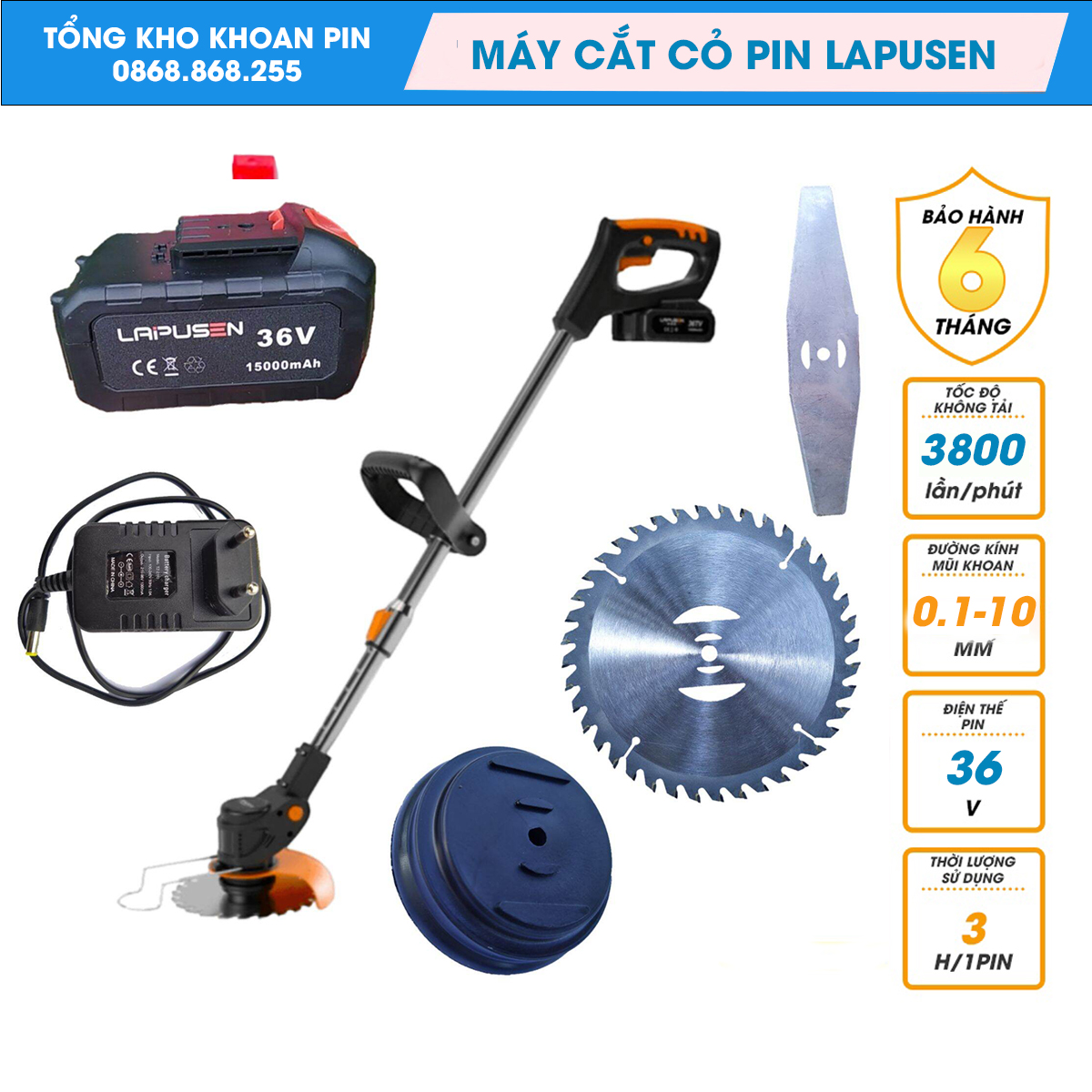 Máy cắt cỏ, tỉa cành pin cầm tay LAPUSEN 36V, Máy tỉa cành đa năng nhỏ gọn, Hàng nhập khẩu cao cấp