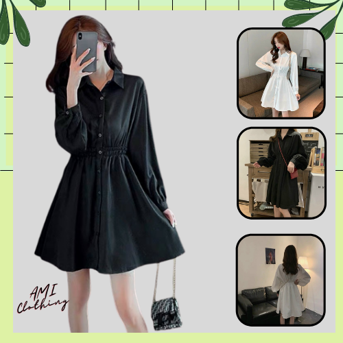 Đầm sơ mi BABYdoll cổ bẻ tay dài