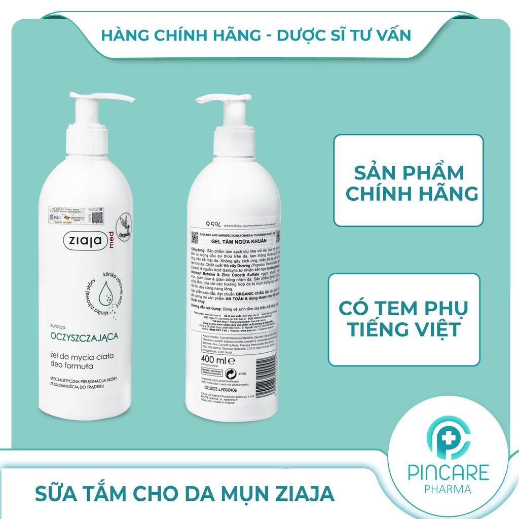 Sữa tắm ziaja 400ml ngừa khuẩn, nấm - nhà thu.ốc pincare