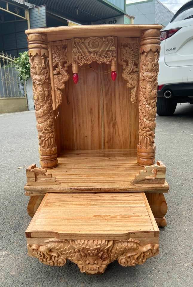 Bàn thờ thần tài gỗ xoan có cột 48 X 68CM ( Hàng đẹp )