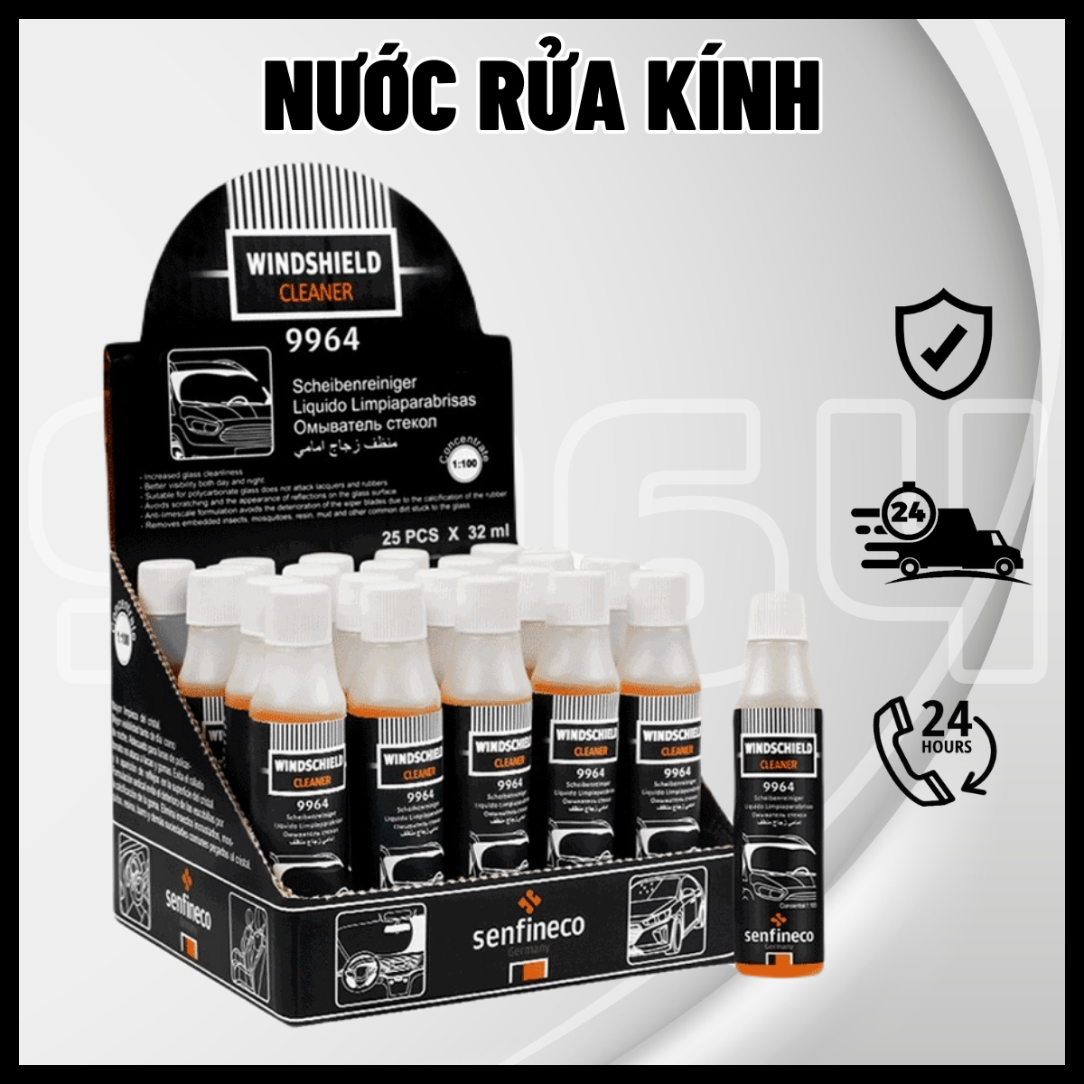 Nước rửa kính đậm đặc cao cấp - senfineco 9964 1:100 concetrate - dung tích 32ml - hương cam - rửa sạch vết bẩn trên kính