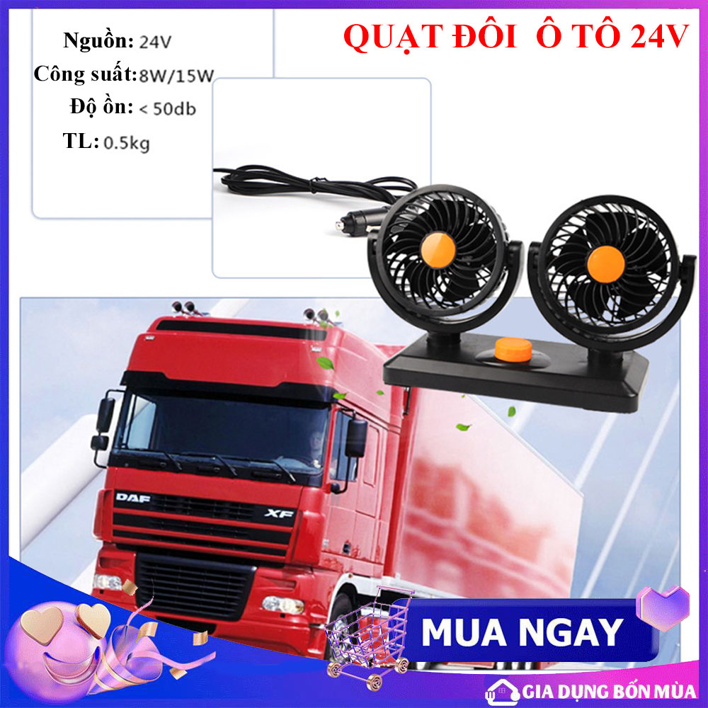 Quạt ô tô 24v đôi - Quạt mini làm mát để trên ô tô, quạt lắp xe ô tô
