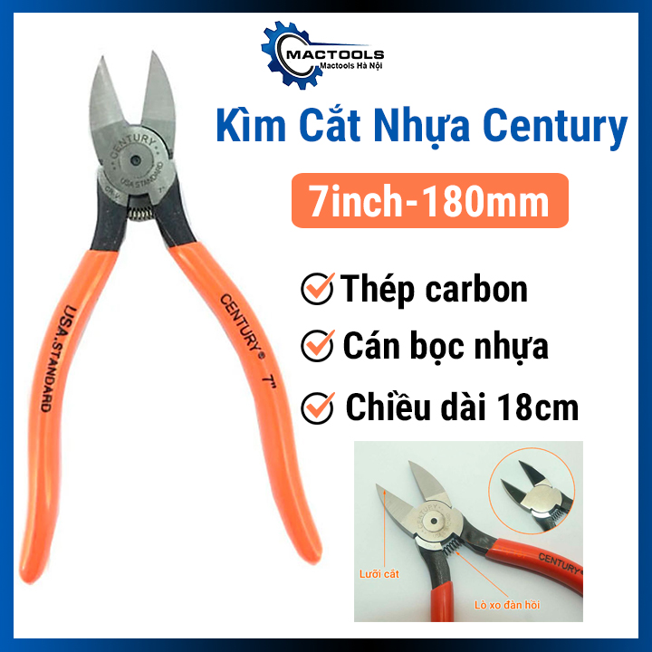 Kìm cắt nhựa Century 7 Inch - 180mm chất liệu thép không gỉ cán bọc nhựa cao cấp
