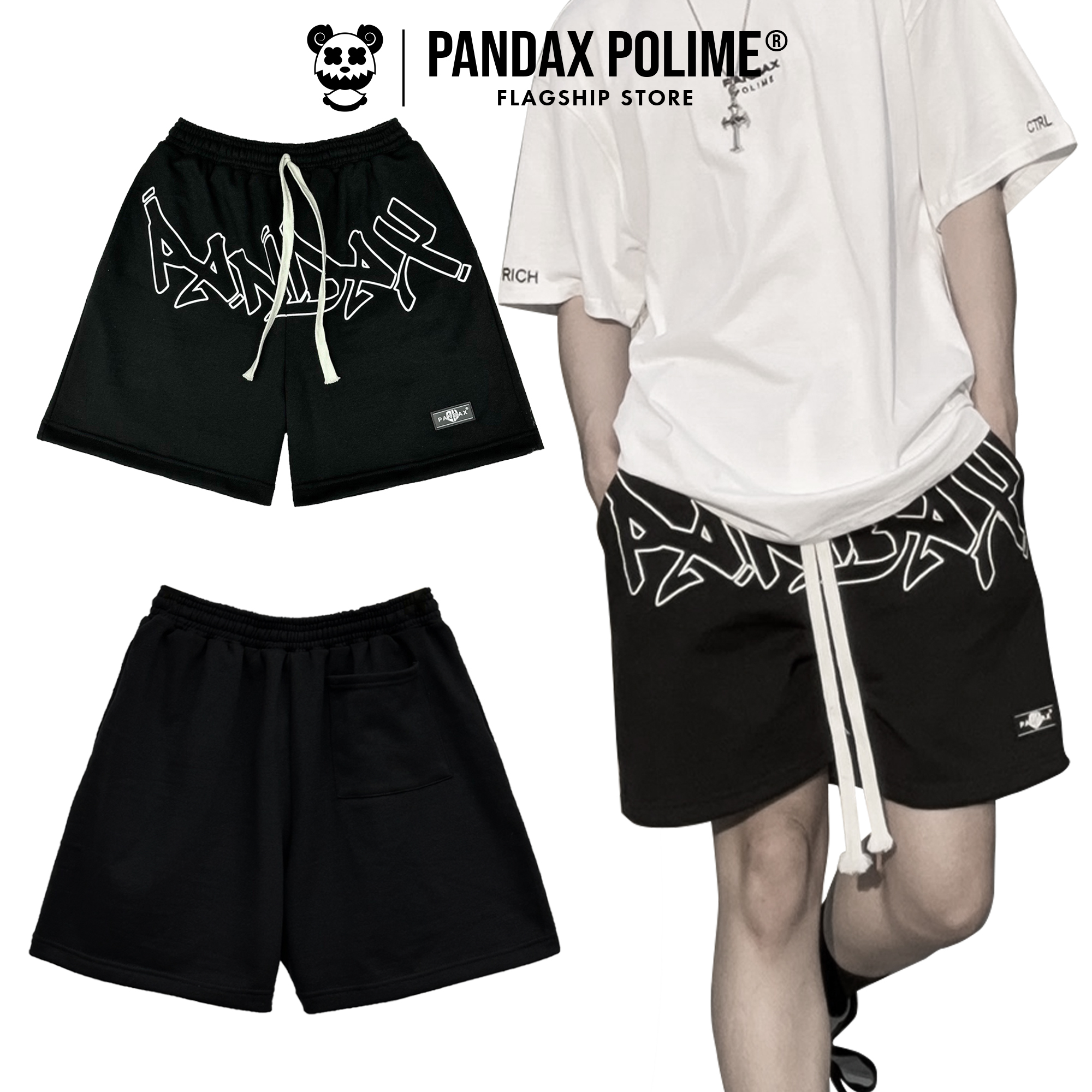 Quần short Pandax Signature quần đùi nam nữ street wear lửng lưng chân cua ngố co giãn local brand PANDAX