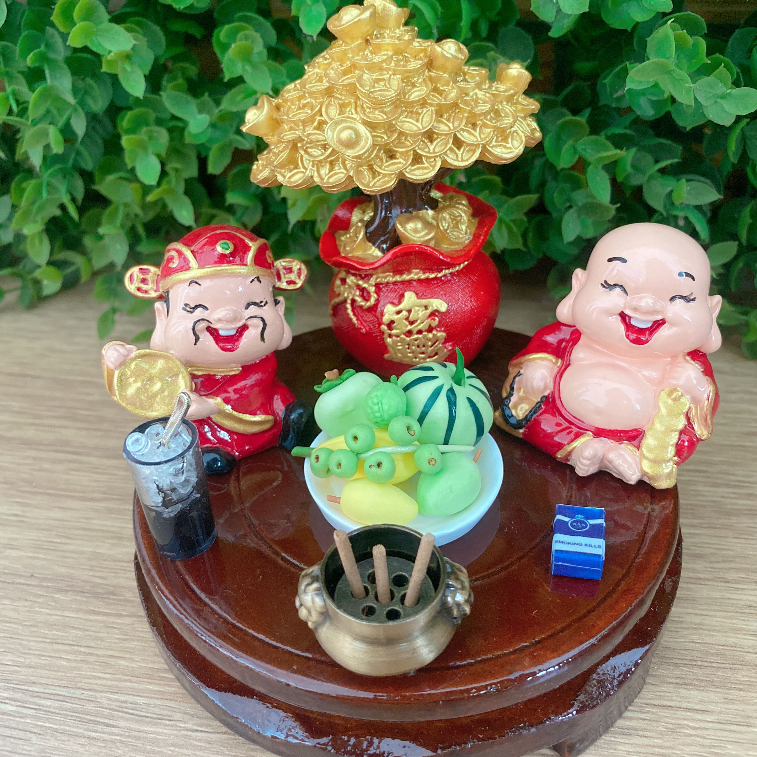 Bàn thờ ông địa mini bàn thờ thần tài thổ địa trang trí bàn làm việc tượng thần tài mini may mắn