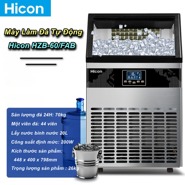 Máy Làm Đá Công Nghiệp Hicon HZB-60, 70kg/ngày, Kích thước nhỏ gọn, Thiết kế hiện đại