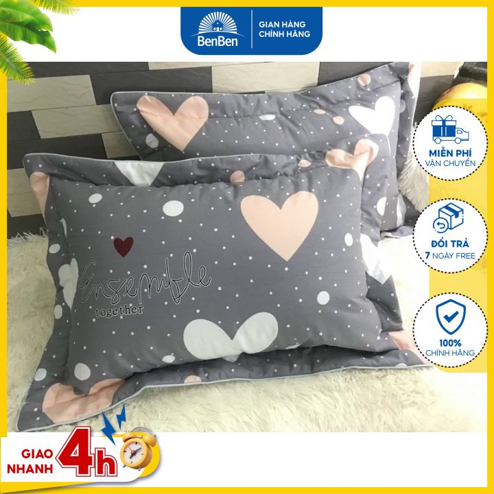 Combo 2 vỏ gối cotton size 40x60cm, vải Thắng Lợi cao cấp - chat chọn mẫu - Ben Ben