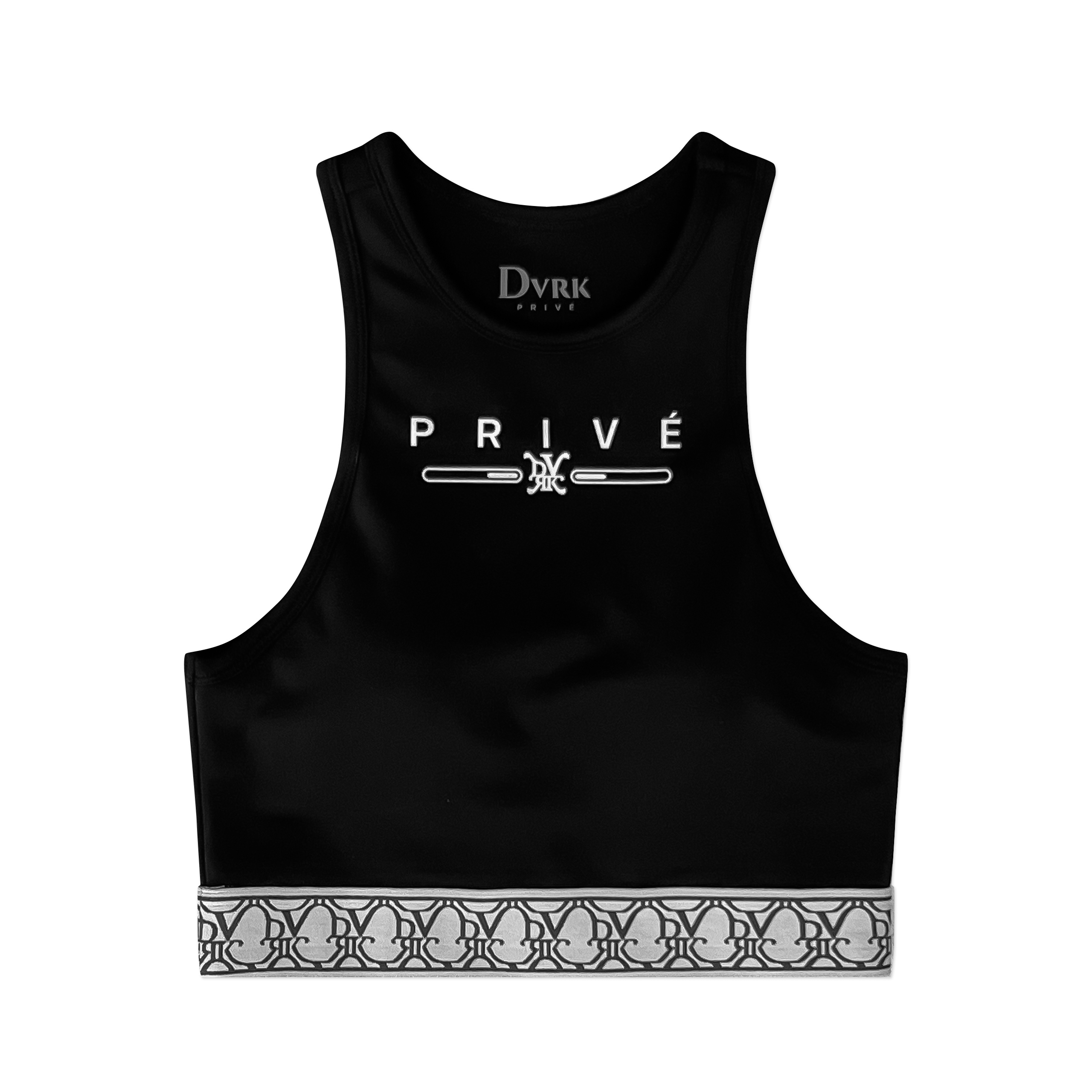 Dvrk - áo crop top màu đen cao cấp kiểu dáng thể thao privé bar logo very busy-dvrk-23ss