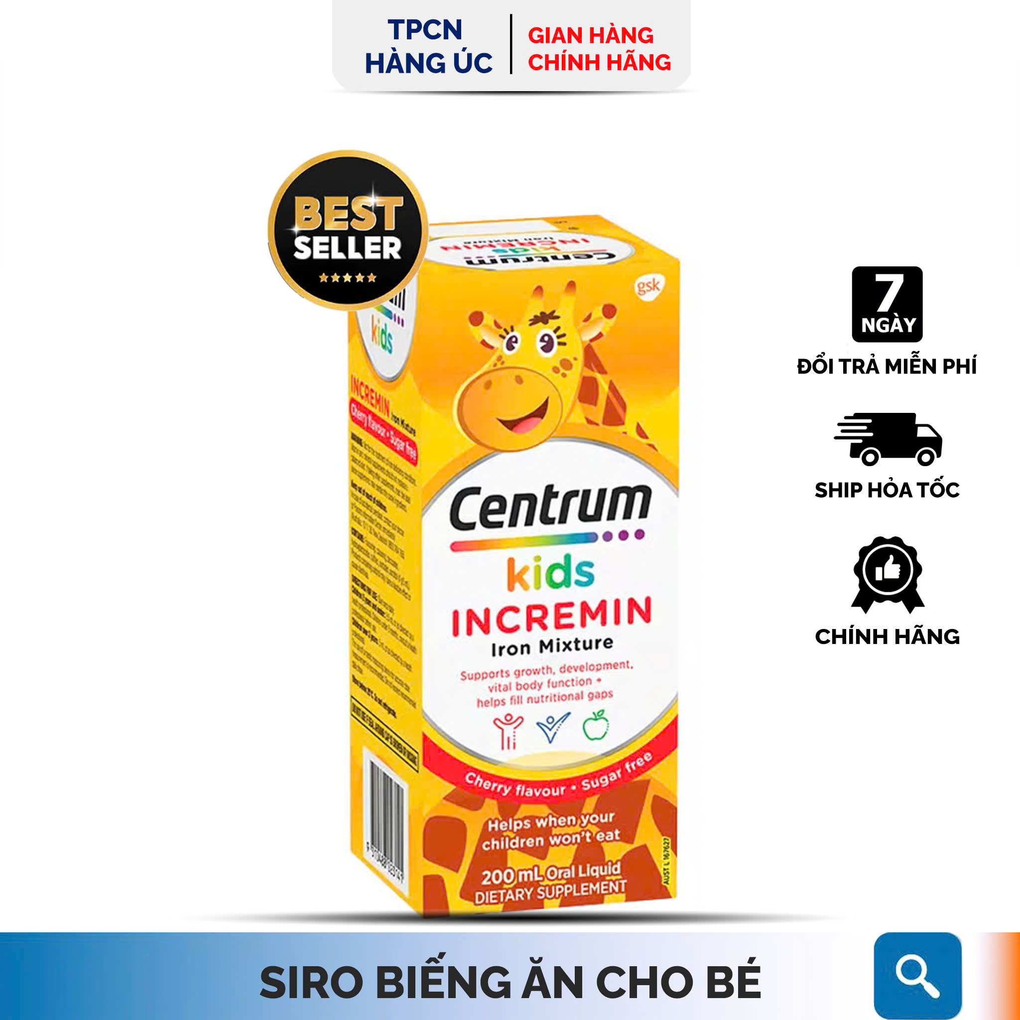 Siro Centrum Kids Incremin Iron Mixture Úc (200ml) Cho trẻ ăn ngon miệng giúp bé giảm biếng ăn từ 6 tháng 200ml