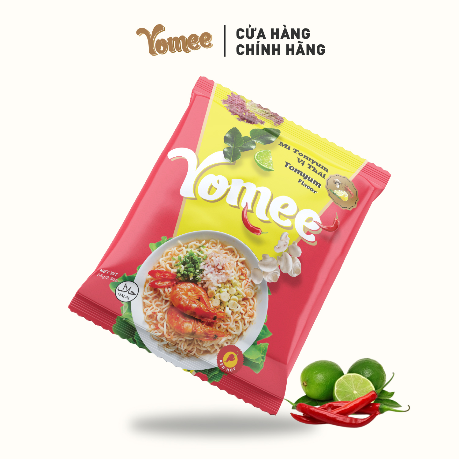 Mì Tôm Chua Cay Yomee 65g Thùng 24 Gói - Hàng Xuất Khẩu - Vị Tomyum Thái chua cay