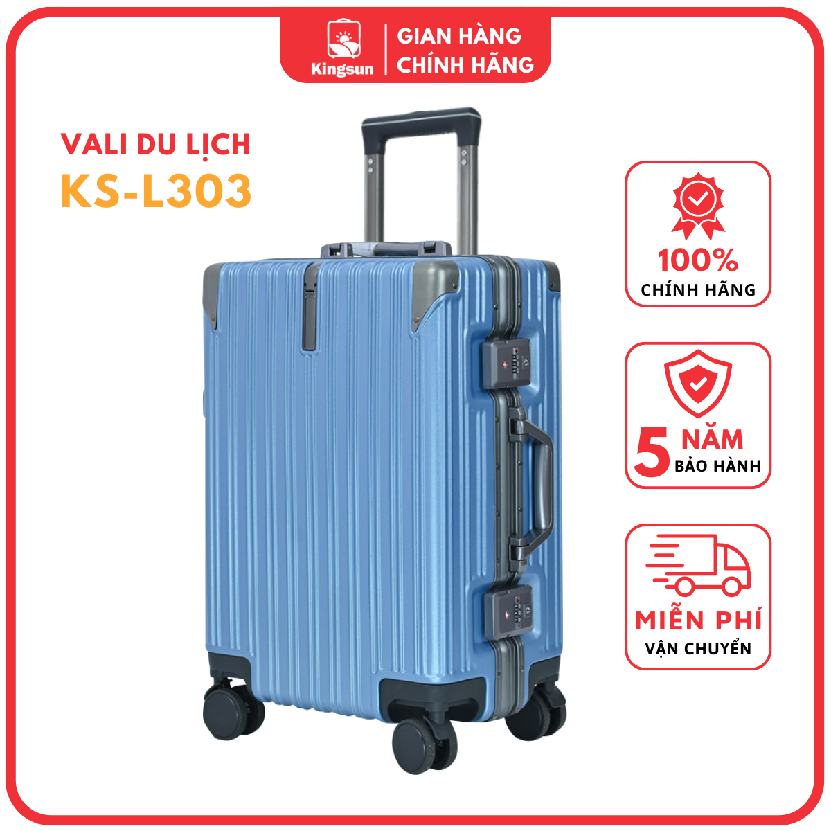 Vali khung nhôm khoá sập ks-l303 size 20/24inch bảo hành 5 năm