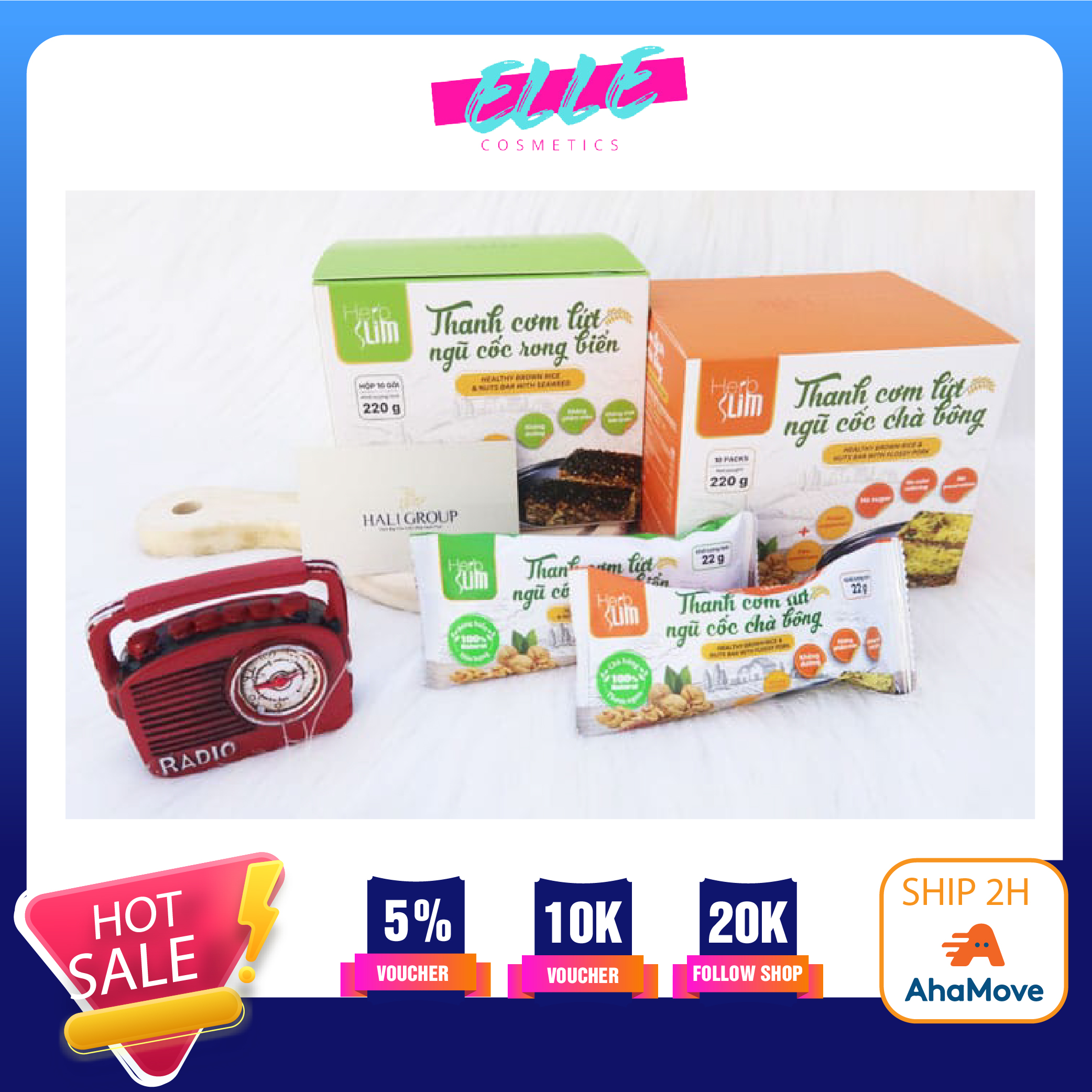 Thanh cơm gạo lứt sấy ngũ cốc HerbSlim, vị chà bông, vị rong biển
