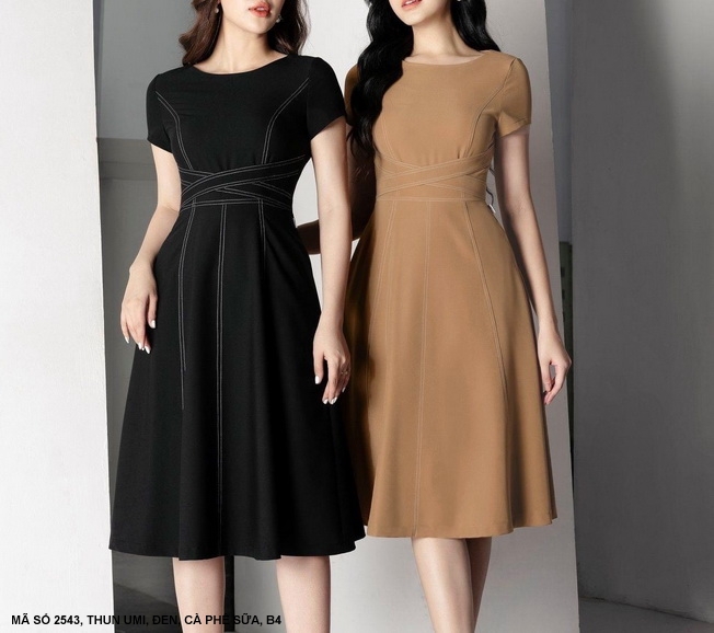 Đầm xòe công sở chỉ nổi mã số 2543