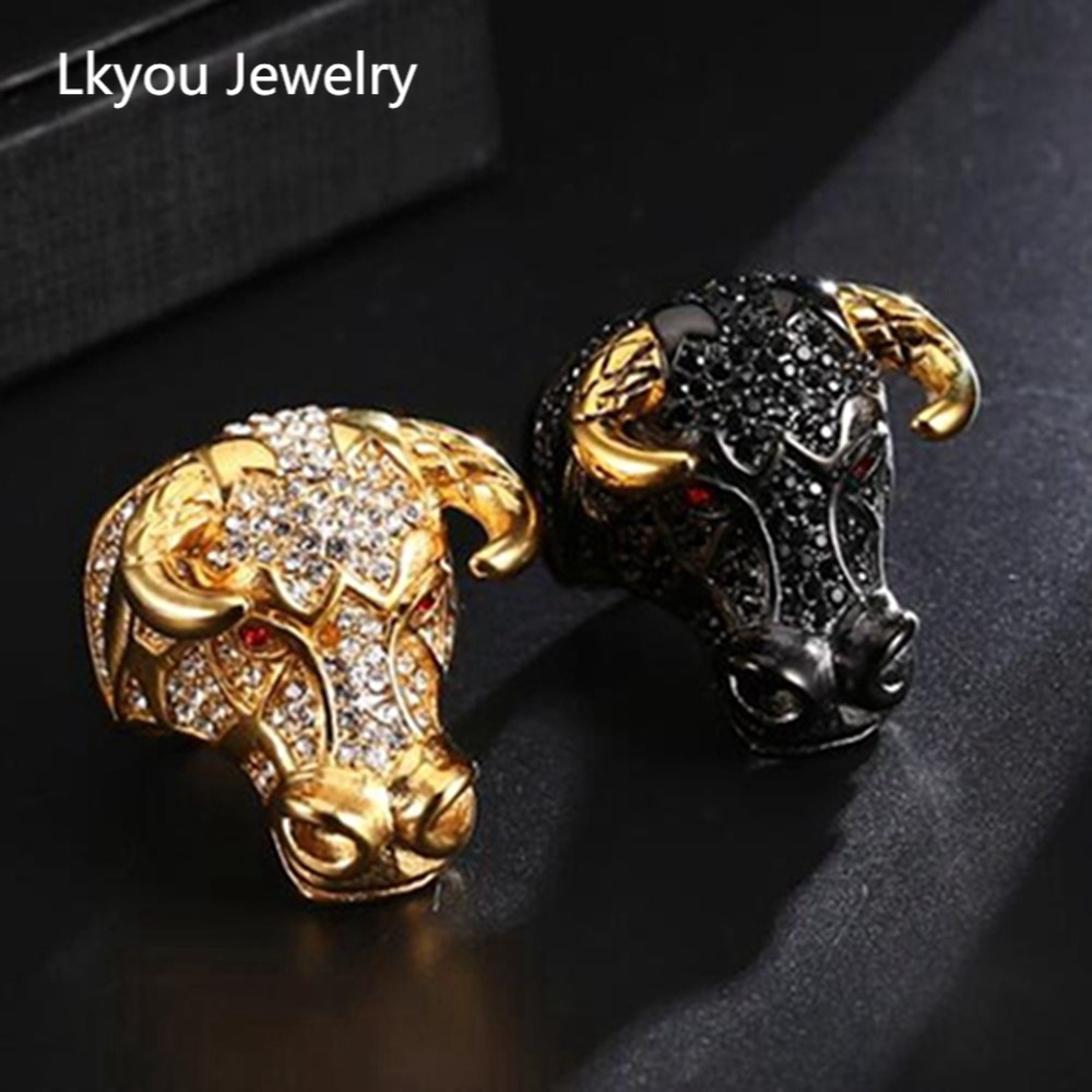 Nhẫn Nam Cổ Điển Bull Head Ring Phong Cách Gothic Hiệp Sĩ Nhẫn Vàng Đen 2 Màu Phụ Kiện
