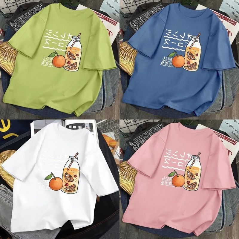 [HCM]Áo thun Tay Lỡ form Rộng nam nữ Hình ly nước cam đủ màu siêu hot freesize dưới 70kg
