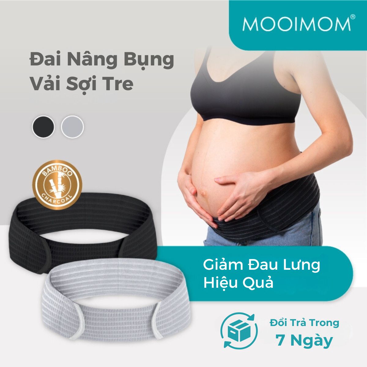 Mooimom đai đỡ bụng bầu, đai nâng bụng trợ lực, hỗ trợ giảm đau nhức mỏi, từ vải sợi tre co dãn cao cấp cho mẹ bầu bamboo belt c98803z