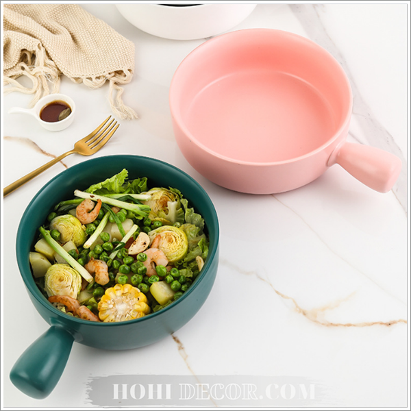 Thố Sứ, Tô Sứ Hình Tròn Có Tay Cầm Tiện Dụng Để Lò Vi Sóng, Lò Nướng Phong Cách Châu Âu