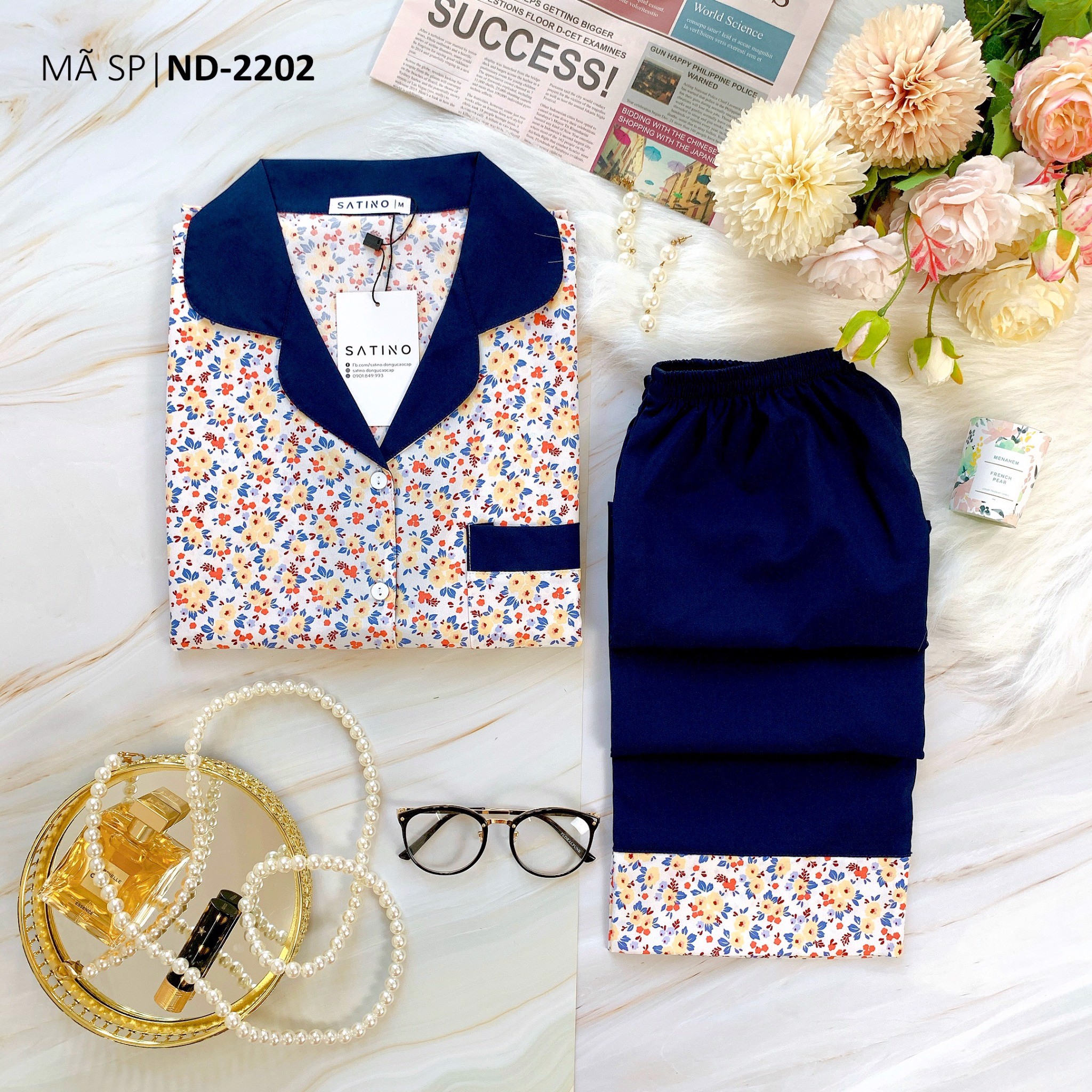 Pijama Tay ngắn quần dài Dani Dark Blue