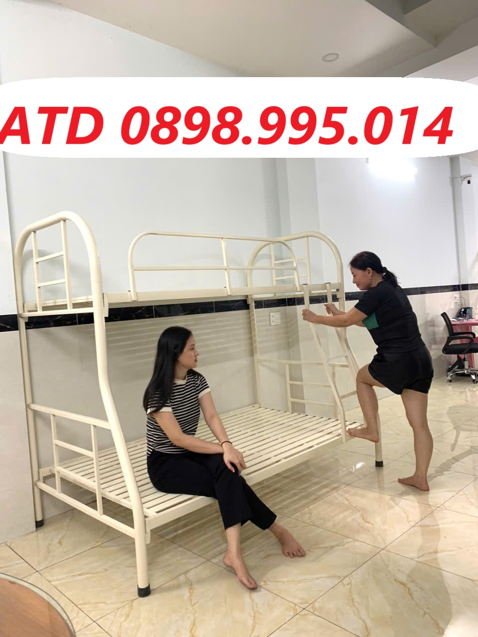 Giường sắt 2 tầng 3-4 người nằm thoái mái tiết kiệm không gian y hình nhiều kích thước ngang 80cm 1m 1m2 1m4 1m6 dài 2m