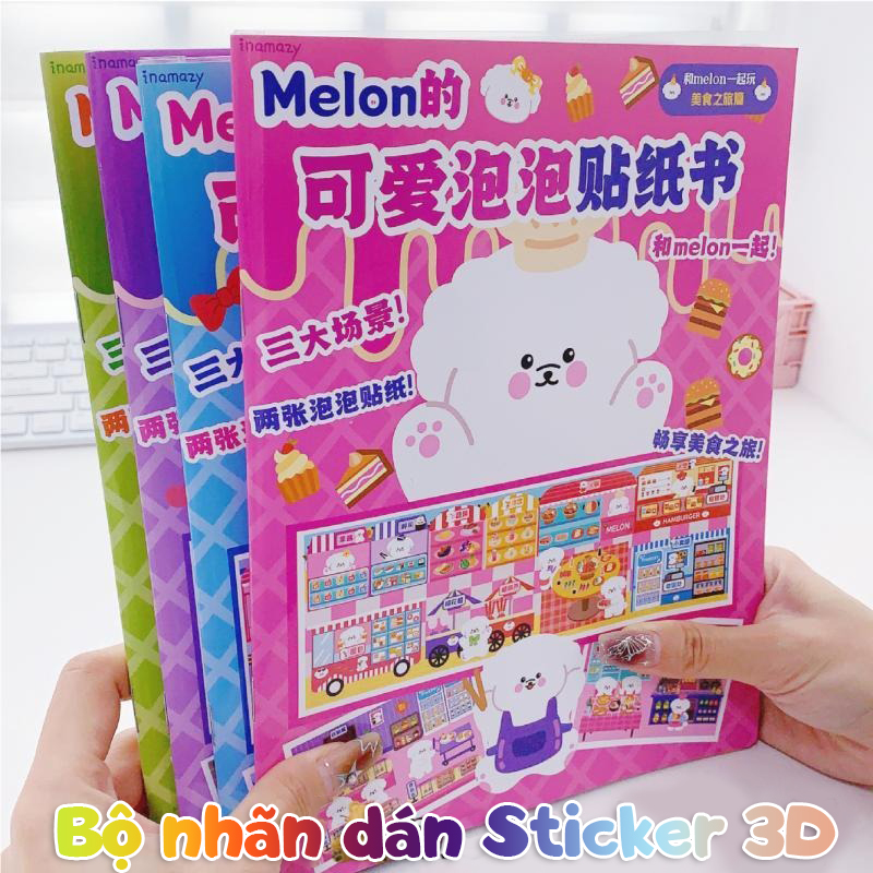 Sổ nhãn dán Sticker 3D tuổi thơ hơn 300 miếng dán 4 chủ đề Ẩm thực