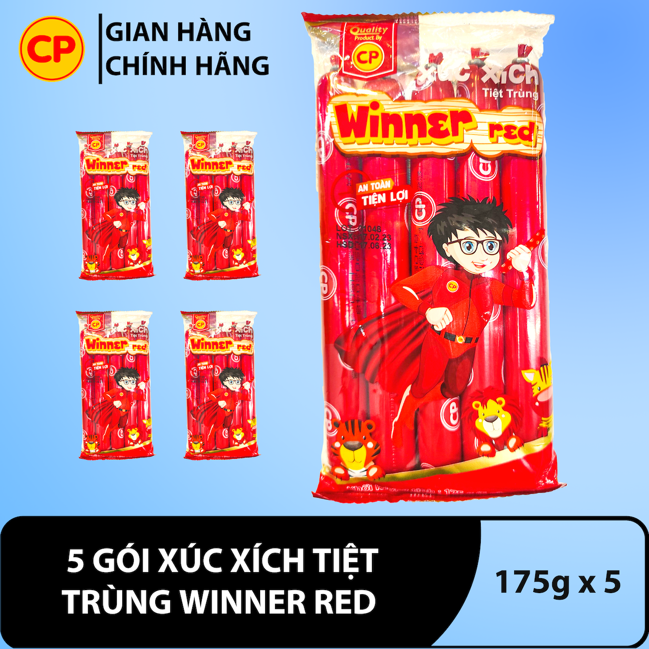 5 gói xúc xích tiệt trùng cp , xúc xích ăn liền cp, xúc xích tiệt trùng winner cp 175g