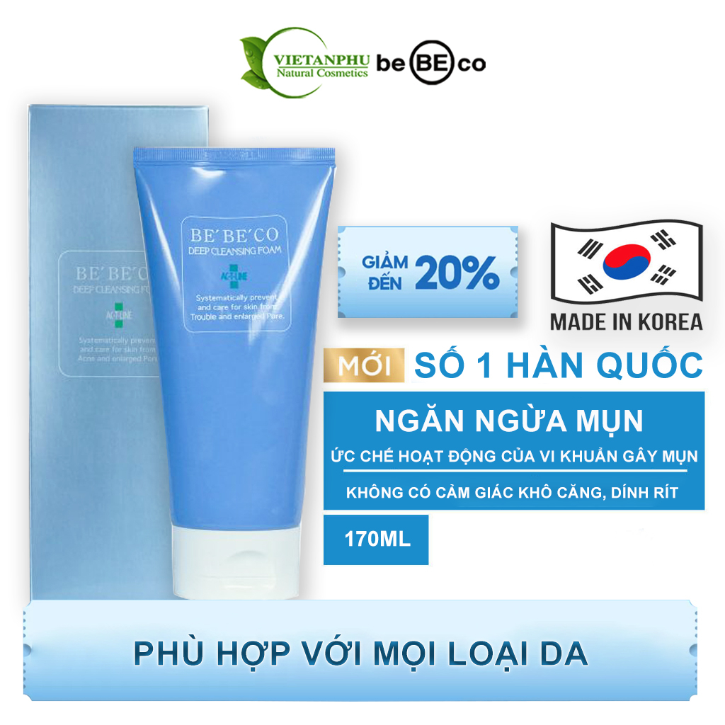 Sữa rửa mặt ngừa mụn, giảm mụn cho da dầu và da nhạy cảm mờ thâm giúp làm sáng da kiềm dầu bebeco ac-t-line deep170ml