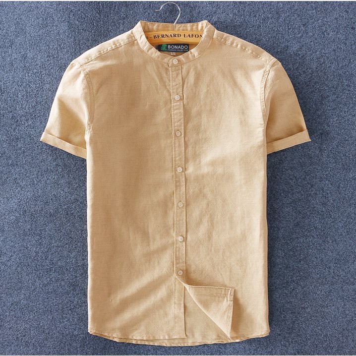 Áo sơ mi đũi nam cổ tàu linen KHAVI tay ngắn BD1310
