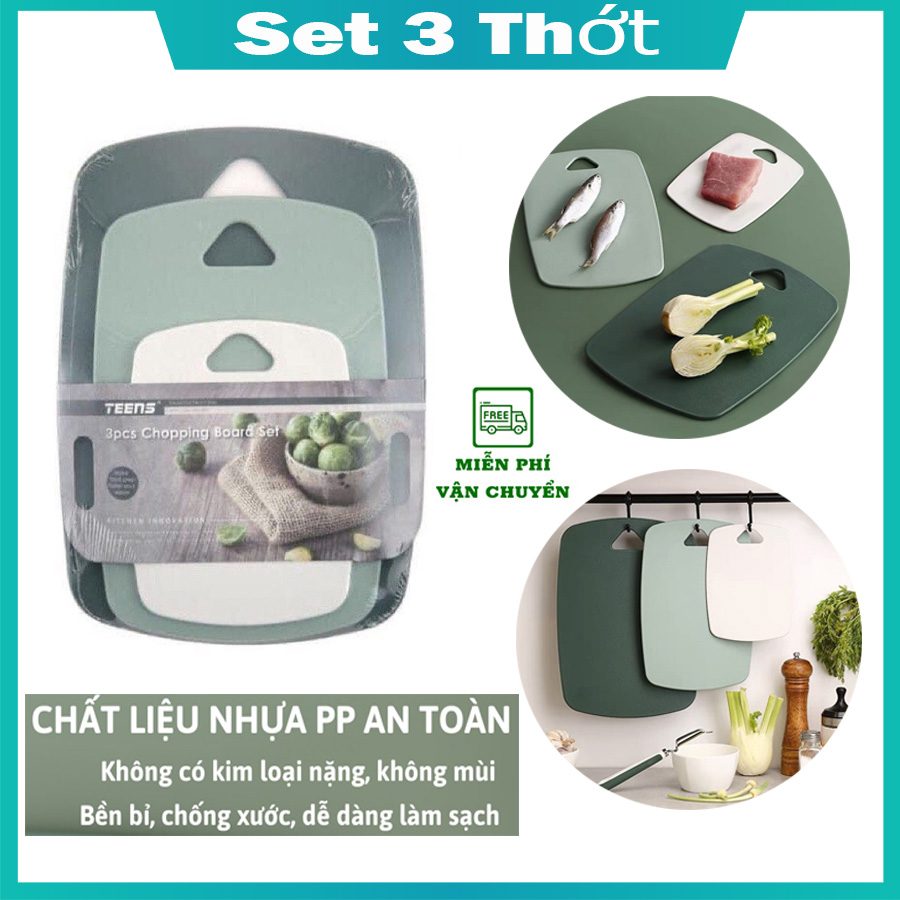 Set 3 thớt kháng khuẩn chống ẩm mốc, độc hại, vệ sinh dễ dàng - Thớt kháng khuẩn, thớt nhựa cao cấp chống nấm mốc trơn trượt nhà bếp an toàn cho sức khỏe