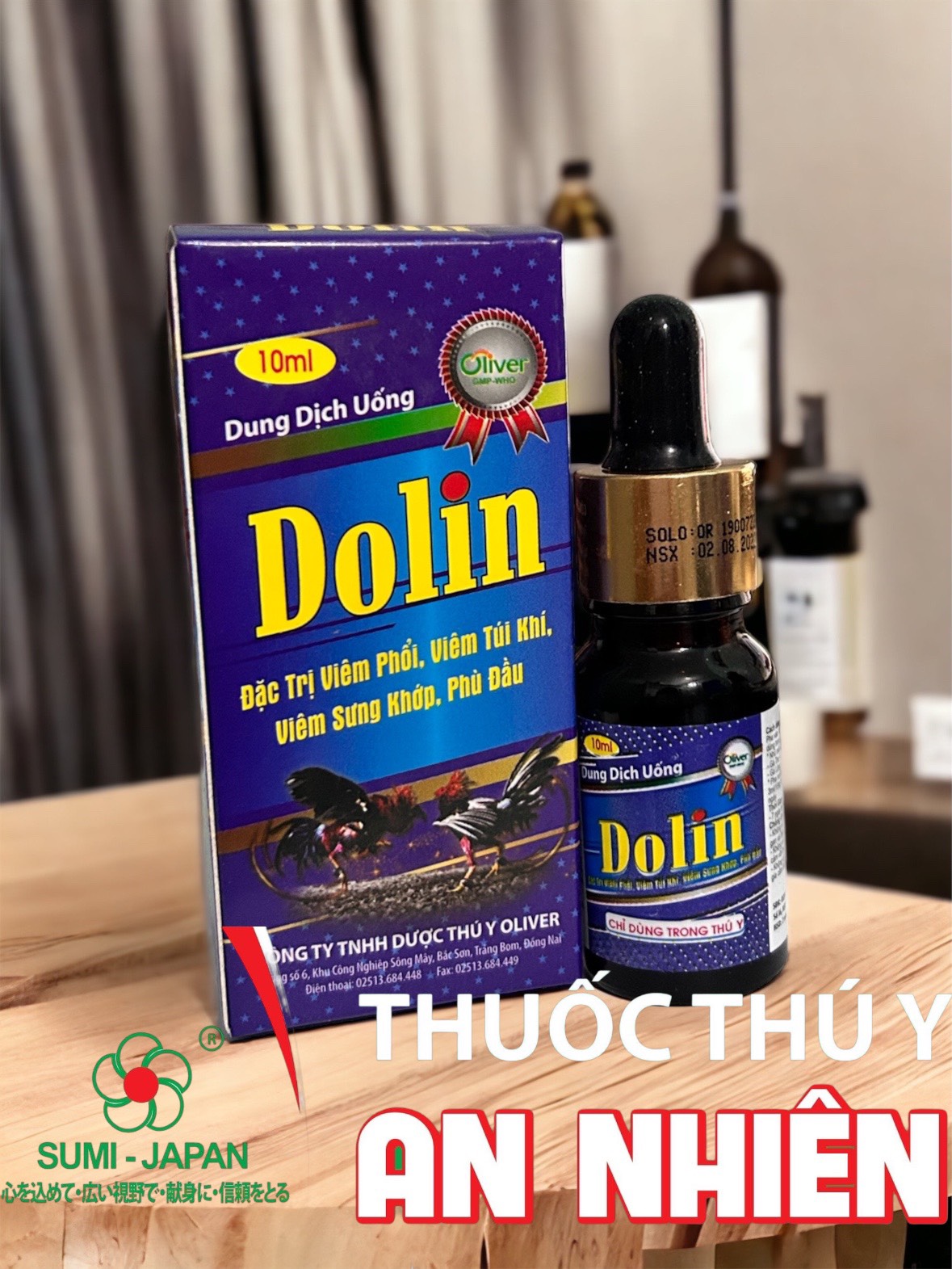 1 lọ 10ml DOLIN dứt điểm hen khẹc, viêm phổi, viêm khớp gà, thỏ, thú cưng