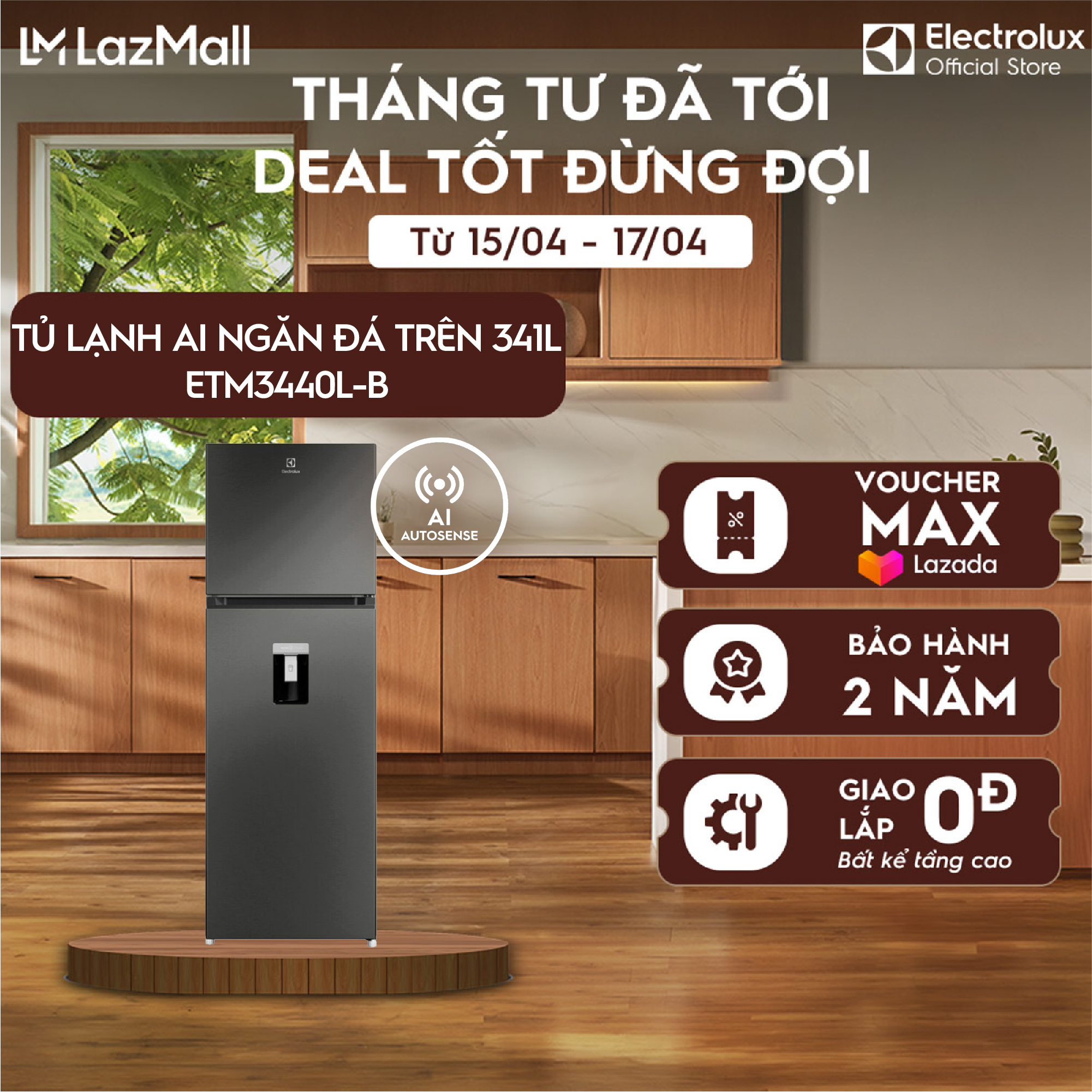 Tủ lạnh Electrolux AI ngăn đá trên 341L Series 700 - ETM3440L-B