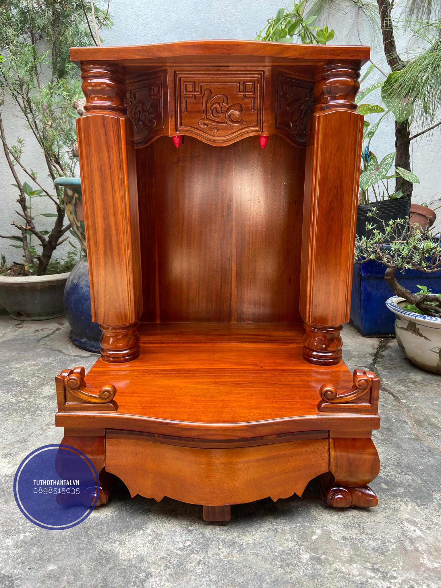 Bàn thờ thần tài gỗ tràm cột vuông 60cm x 88cm - hàng đẹp loại 1