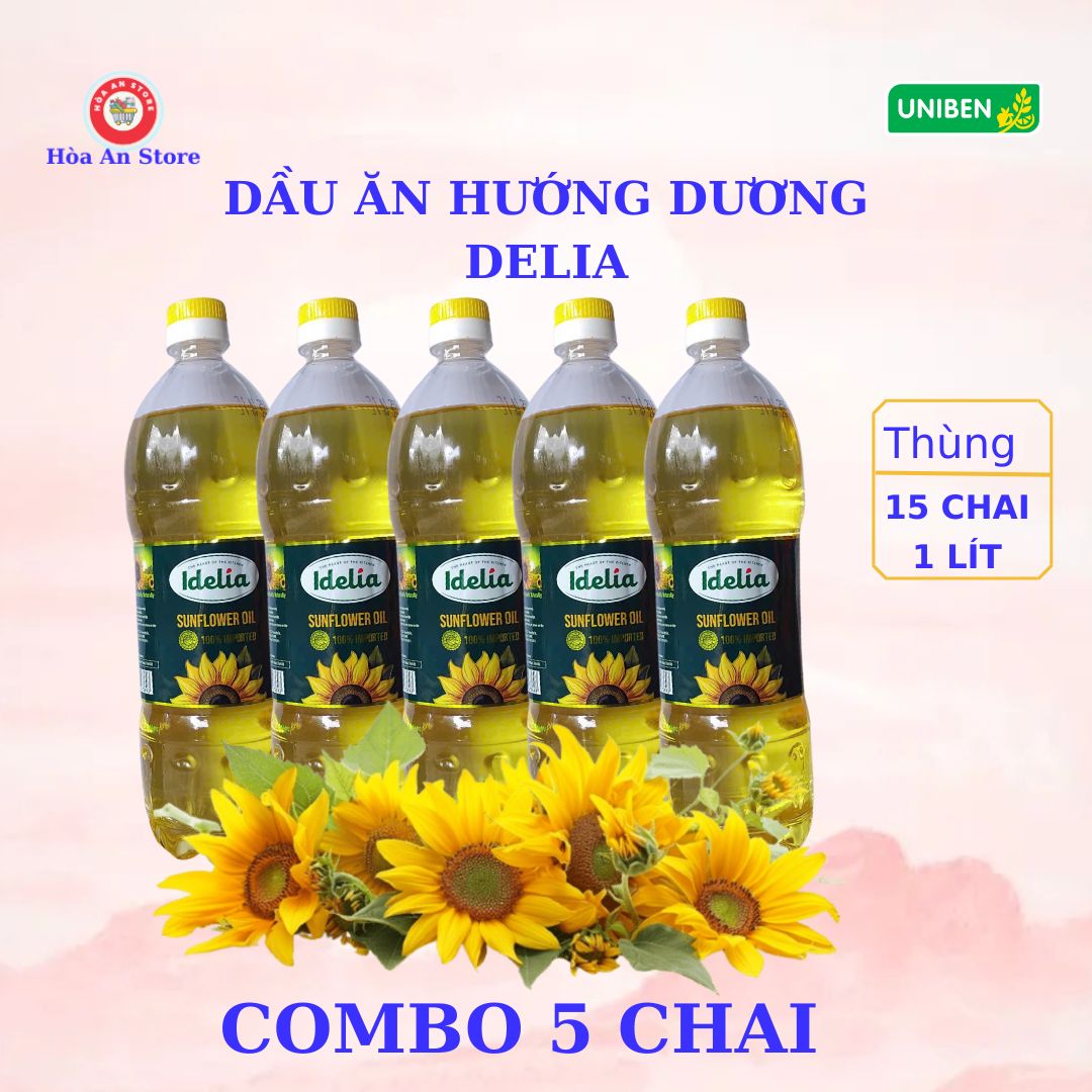 COMBO 5 Chai Dầu Ăn Hướng Dương IDELIA 800ML