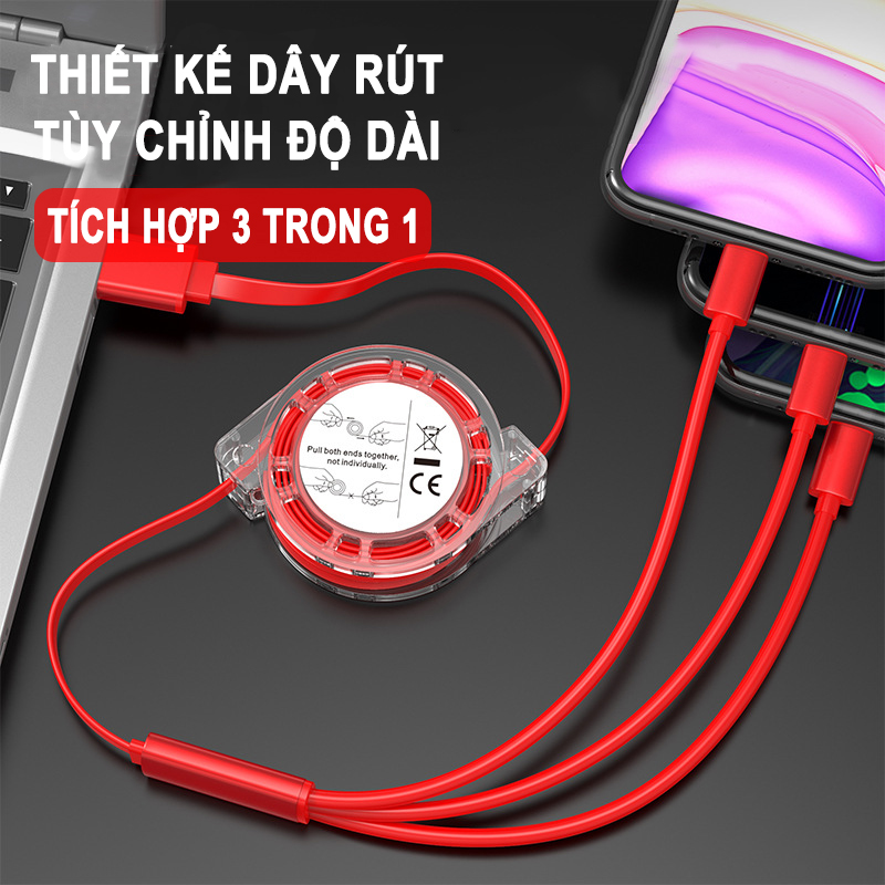 Dây Sạc Nam Châm Kèm 3 Chân sạc Lighting/Micro USB/Type-C