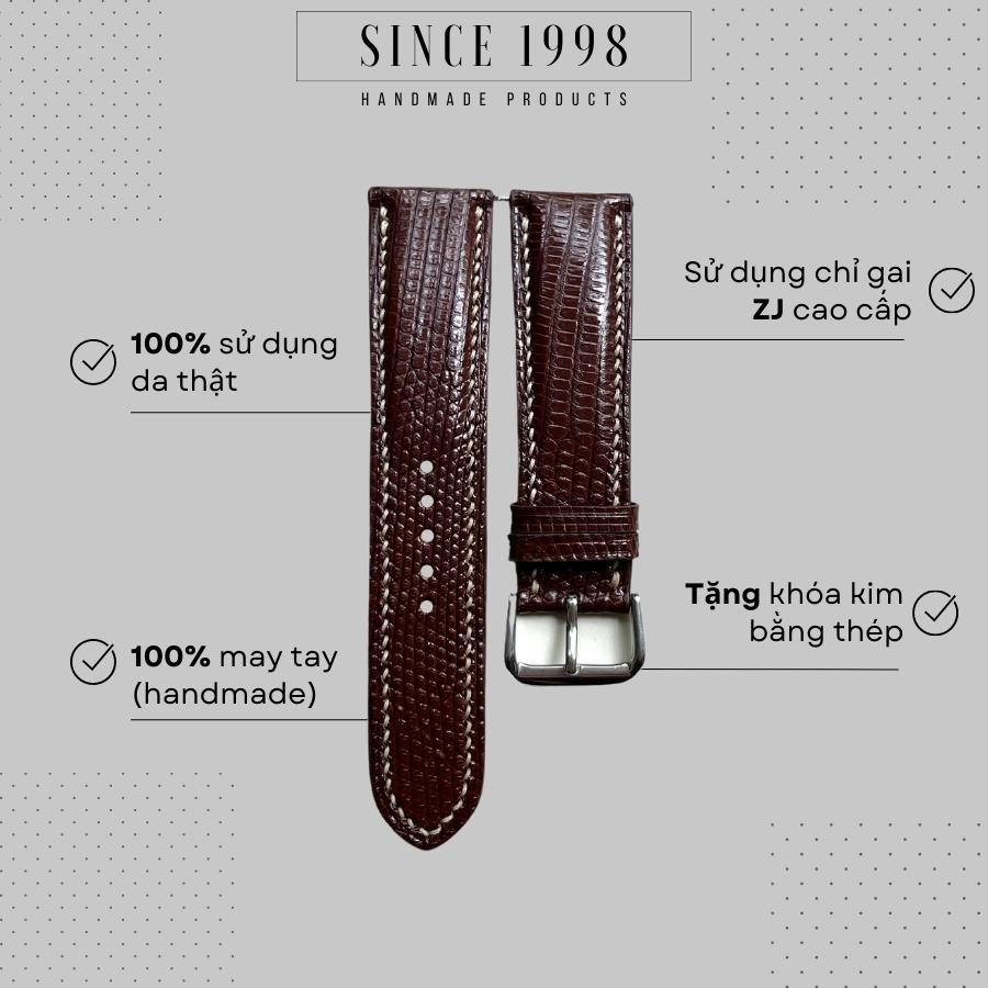 Dây da đồng hồ nam cao cấp 20mm 22mm da kỳ đà thật, handmade, chống nước, chính hãng 1998 leather