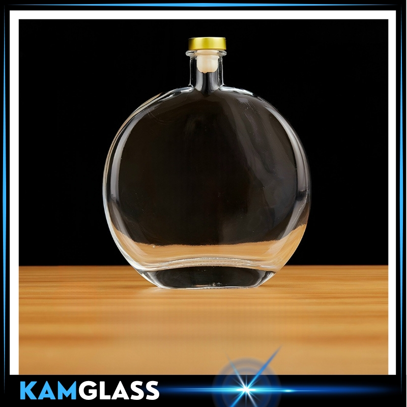 Chai thủy tinh 500ml tròn dẹp nắp cao su bọc nhôm - Kamglass