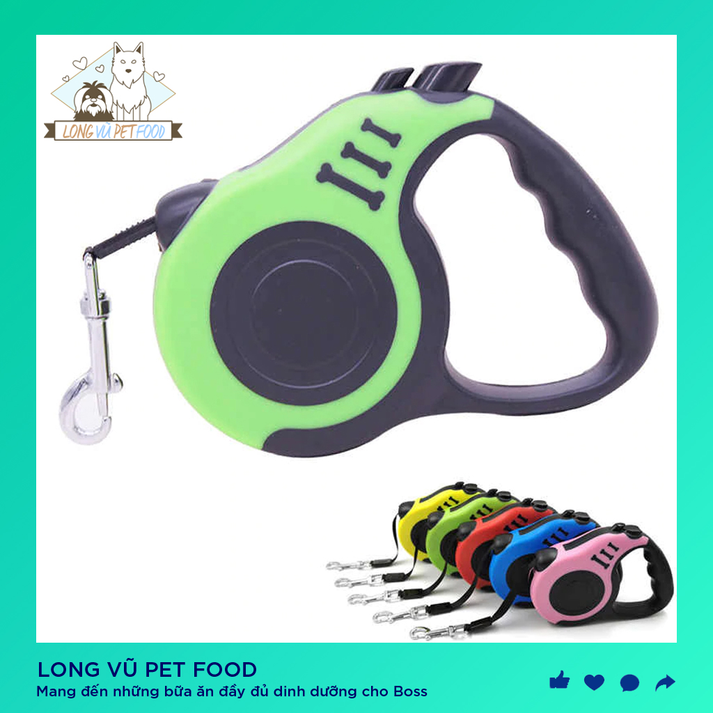 Dây xích - Dây dắt chó mèo cuộn tự động dài 3m/5m, dây xích, dây xích chó - Long Vũ Pet Food