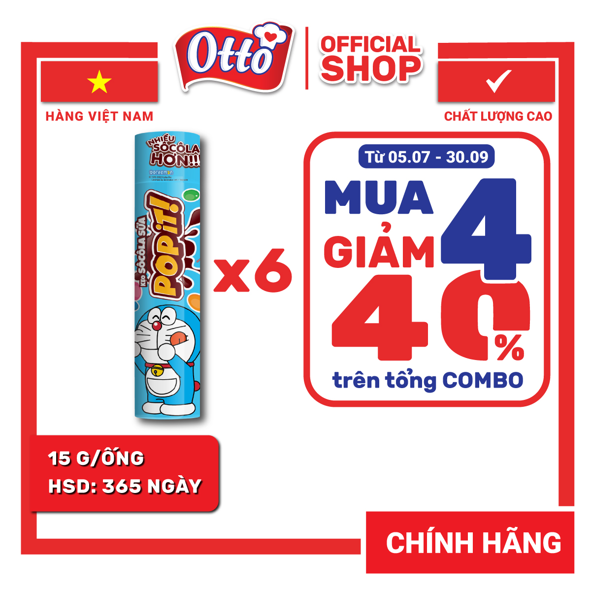 Combo 6 ống kẹo socola sữa popit doreamon 15g | socola | đồ ăn vặt
