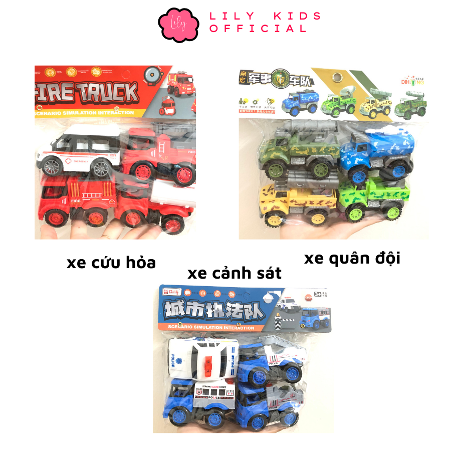 Sét xe ô tô đồ chơi cho bé nhiều loại, xe công an đồ chơi, xe cứu hỏa đồ chơi, xe ô tô vịt vàng đồ chơi