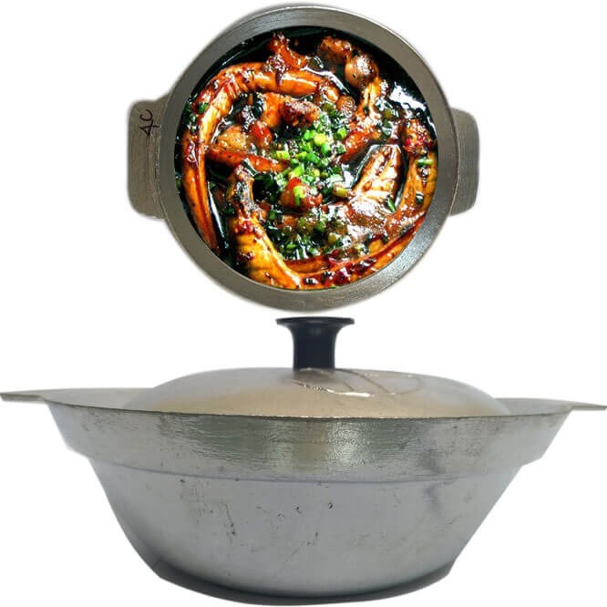 Nồi Gang Hấp Nghêu đuonghừ kính 20cm, Kho Thịt, Chống Dính, Chống Cháy Khét Nắp Cầm Cách Nhiệt