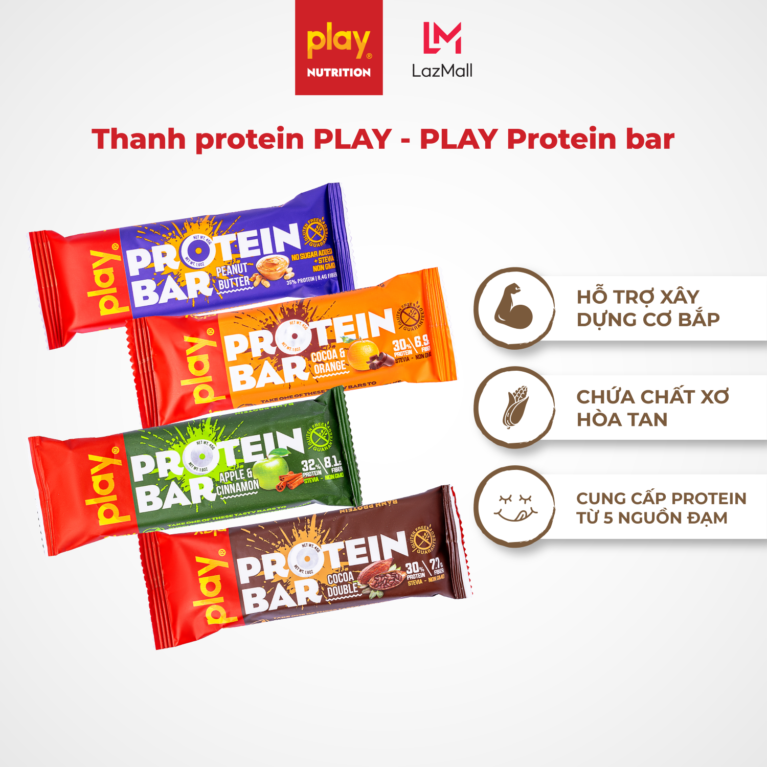 Thanh protein PLAY - Bánh dinh dưỡng tăng cơ, giảm cân PLAY Protein bar