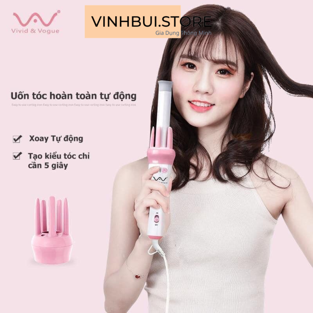 Máy uốn tóc xoăn xoay tự động 360 vivid & vogua tặng kèm kẹp tóc và lược - vinhbuistore