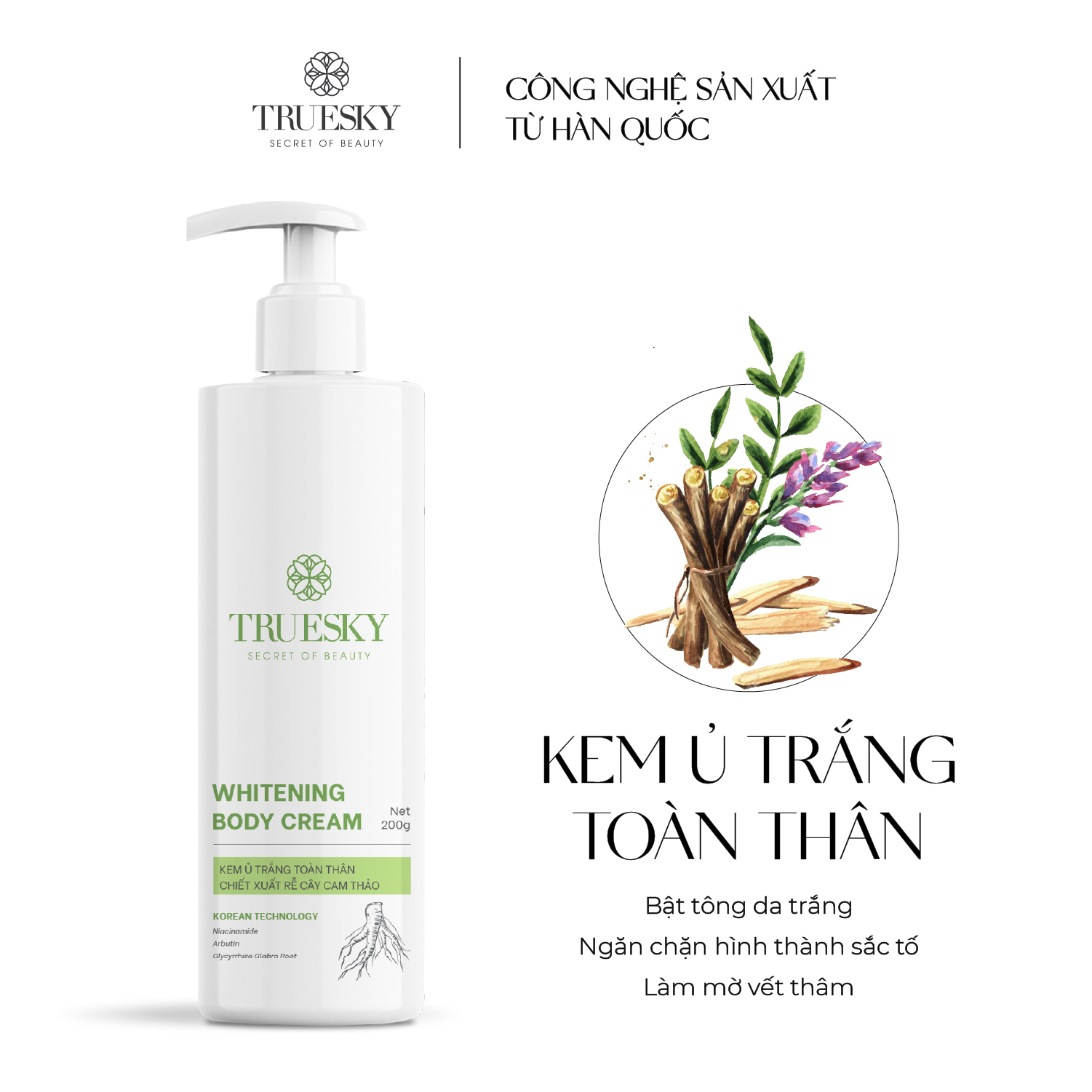 Bigsize - Kem ủ trắng body Truesky chiết xuất rễ cây cam thảo 200g - Whitening Body Cream