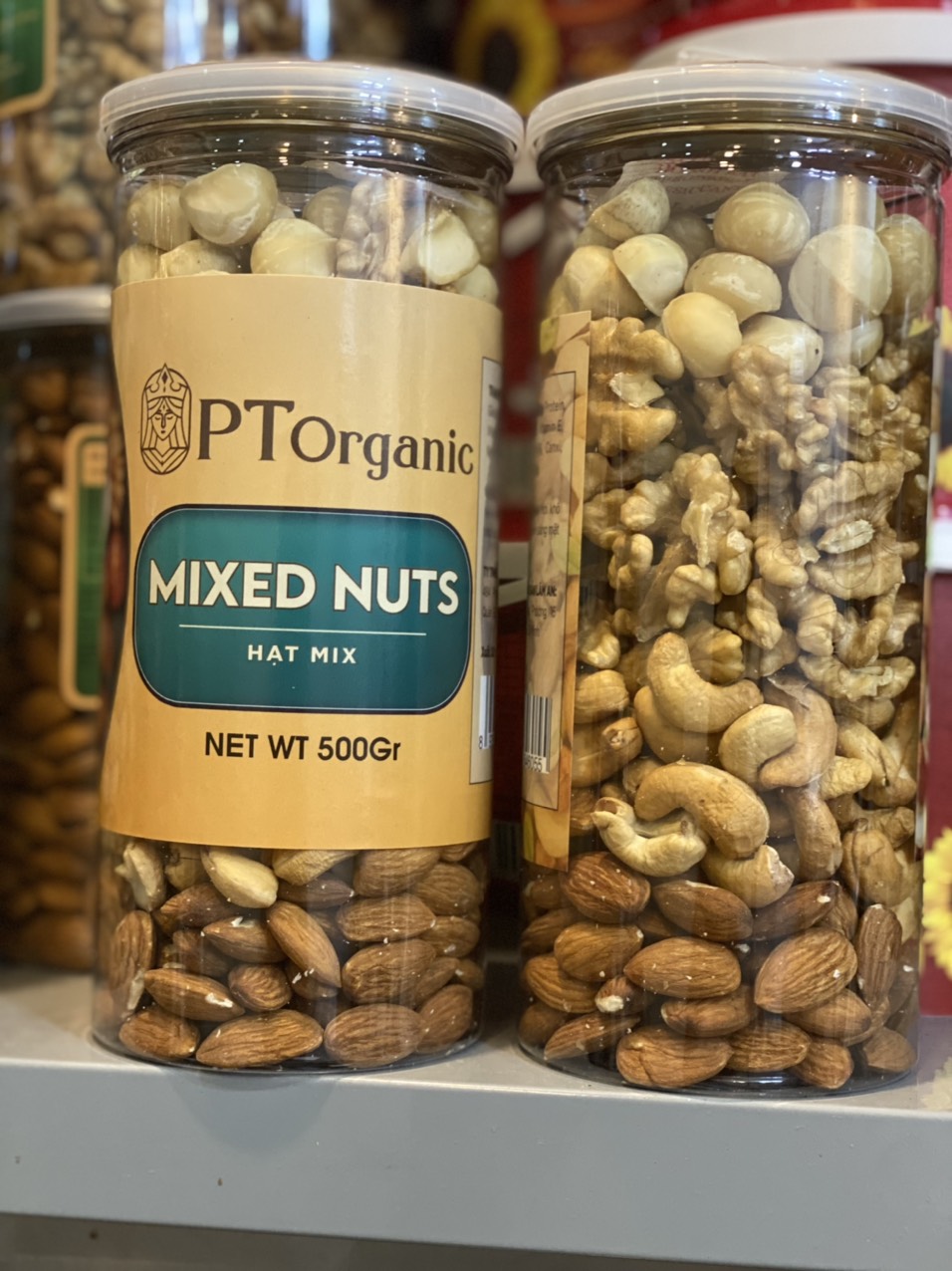 Mixed nuts 4 loại hạt đã tách vỏ pt - hũ pet 500gr - macca - hạnh nhân - óc chó vàng- hạt điều - làm sữa cho bé