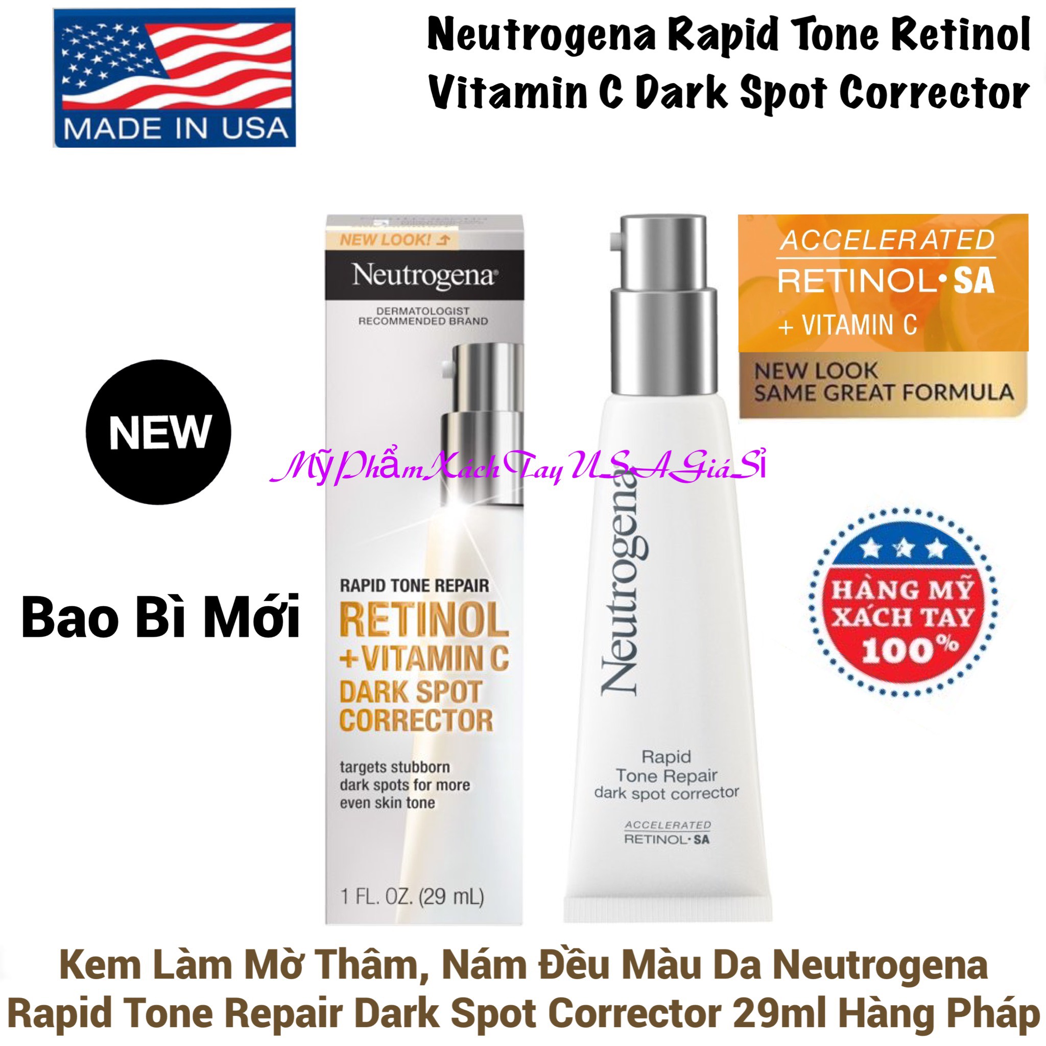 Kem Dưỡng Trắng Da Mờ Thâm Nám Đều Màu Neutrogena Rapid Tone Repair Dark Spot Corrector 29ml Hàng Pháp