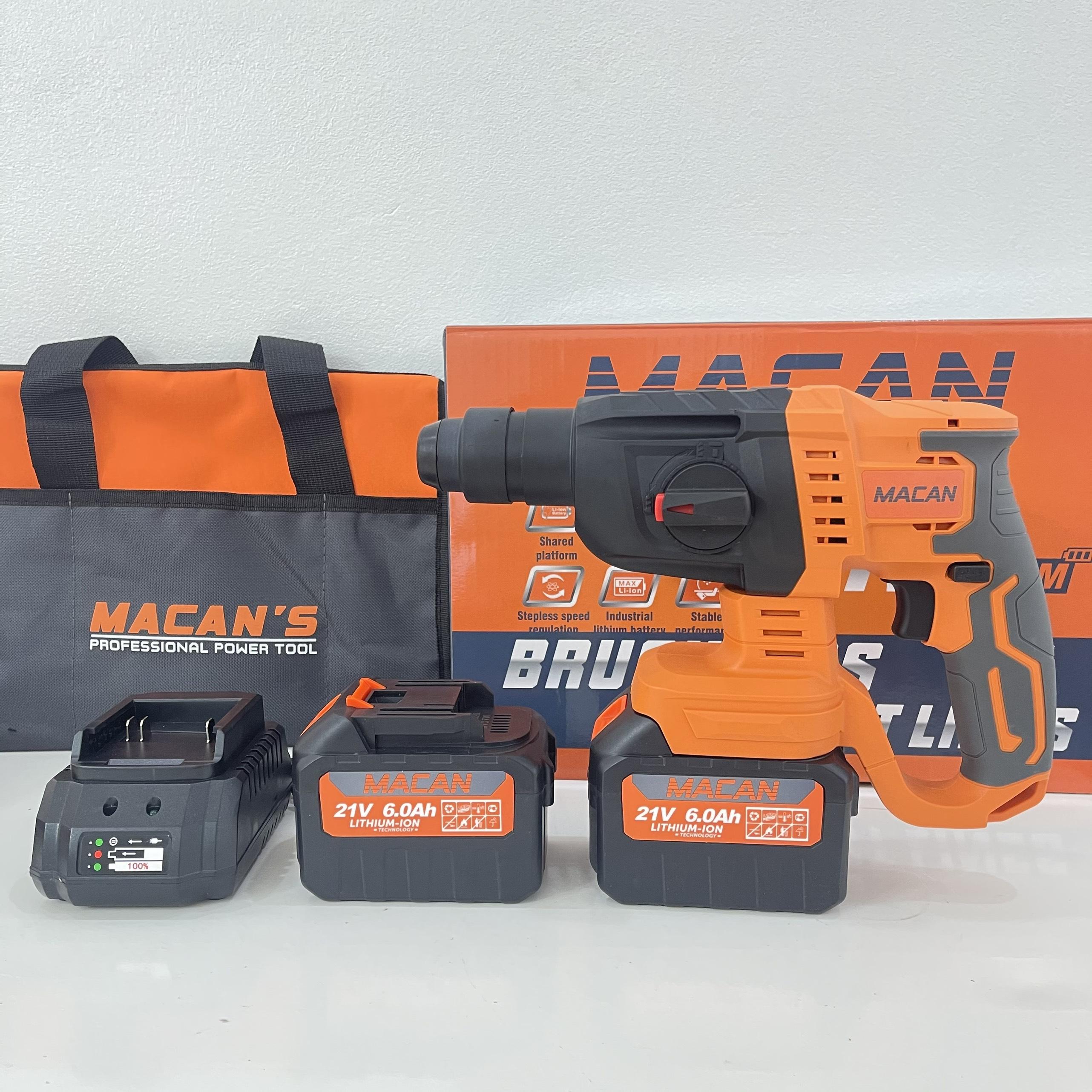 Máy khoan búa dùng pin Macan - 6026 động cơ không chổi than chân pin phổ thông